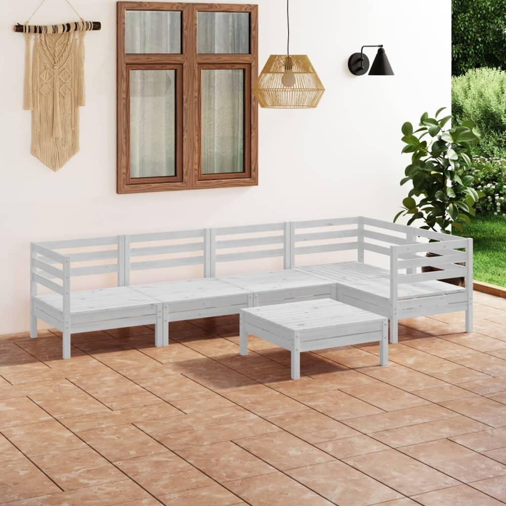 6 Piece Patio Lounge Set Solid Pinewood White,Rustic Wooden Garden Lounge Set for Relaxation and Entertainment on Patio, Garden or Living Room Patio Furniture, Outdoor Furniture Sets