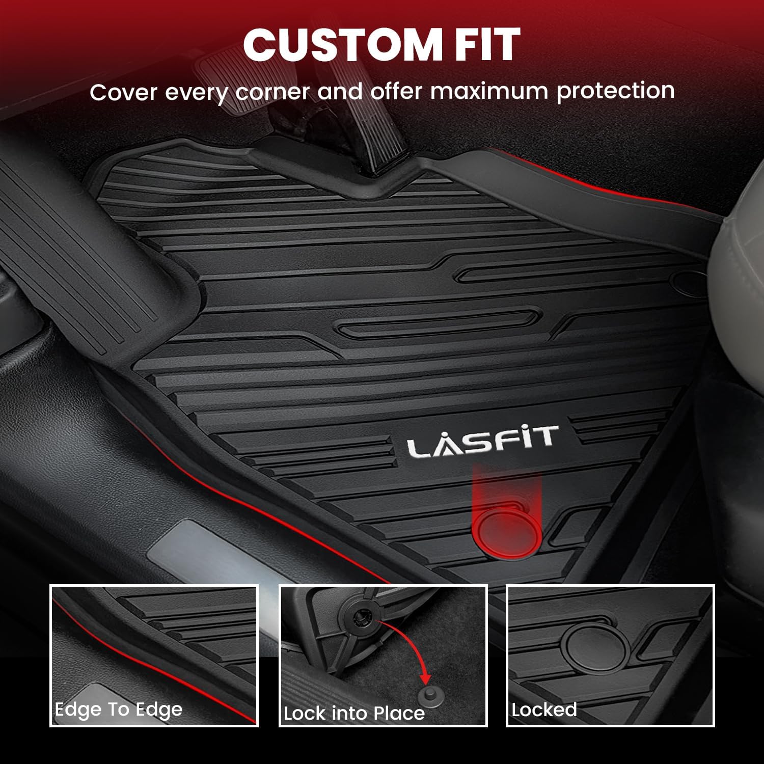 LASFIT Floor Mats for Ford Explorer 2020-2021 6 Passenger TPE Custom Fit All Weather Protector Anti-Slip Floor Liners, 2021 2020 Explorer 6 Seats Accessories, 1st 2nd & 3rd Row, 4pcs Black