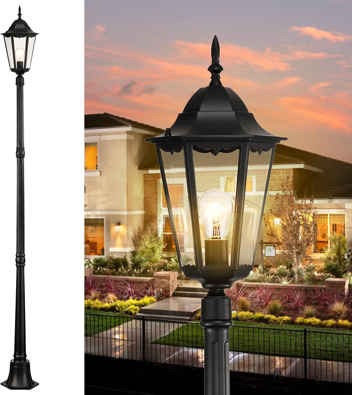 84'' Outdoor Lamp Post Light Fixture Black Outdoor Light Post Outdoor Post Lights Hard Wired Yard Waterproof Pole Lights with Clear Glass Modern Lamp Posts for Outside