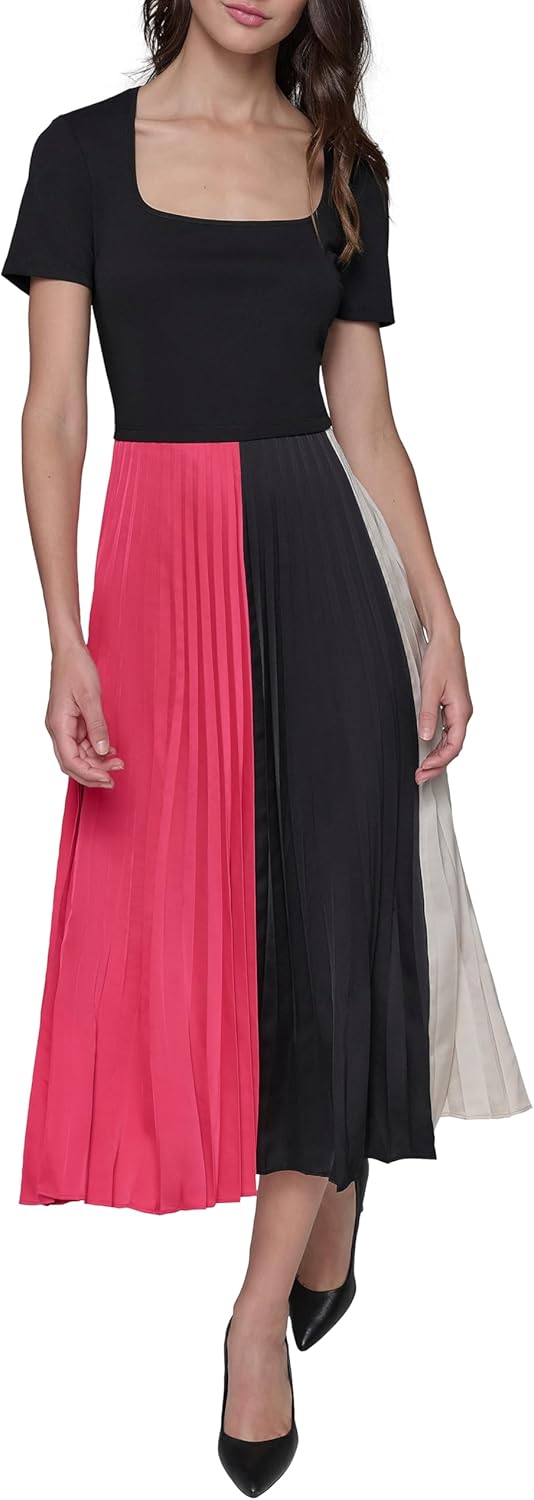 KARL LAGERFELD Womens Colorblock Sleeveless Fun Midi Dress