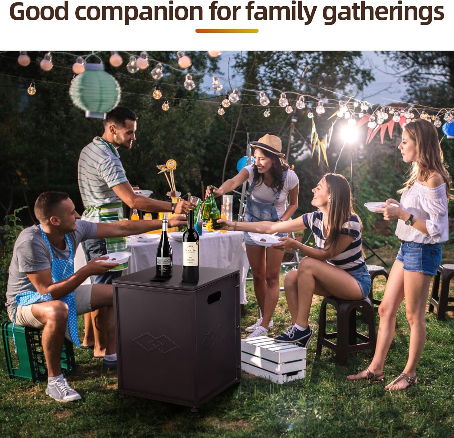 Propane Metal Tank Cover Table Hideaway Table Gas for Gas Fire Pits, Tank Holder Storage Side Table for 20 Pound Propane Tank, with Side Handles, Brown