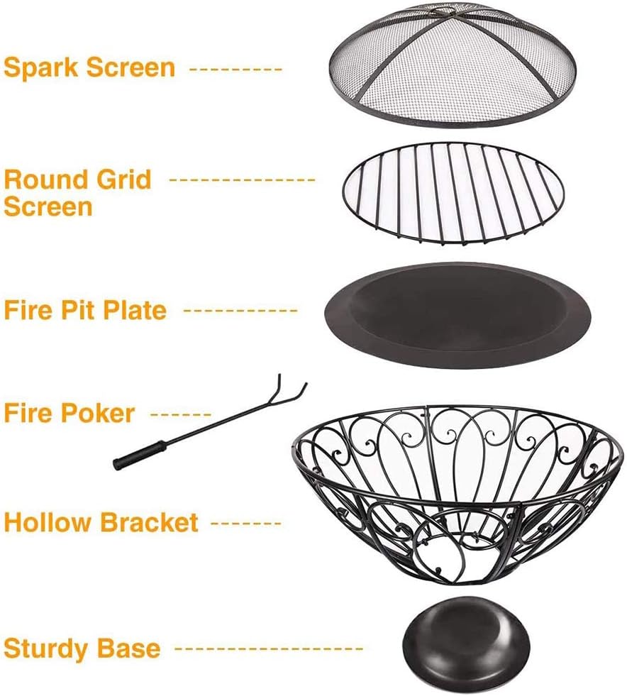 Fire Pit Portable Outdoor Fire Bowl, 20 Inch Wood Burning Fire Pits, with Spark Sn Poker Fire Pit