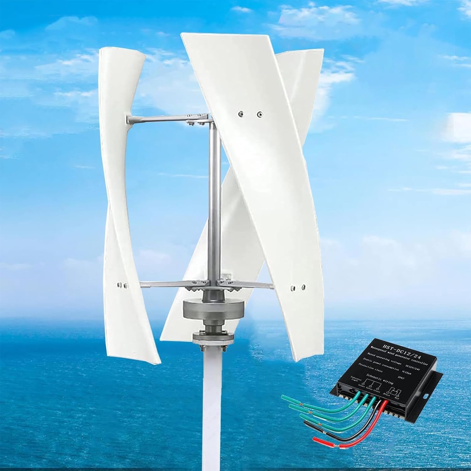 18000W Vertical Wind Turbine Generator Kit, 12V/24V/48V/110V/220V Portable Helix Power Generator with Controller, Eco-Friendly DIY Windmill for Home & Off-Grid Use (White, 110V)