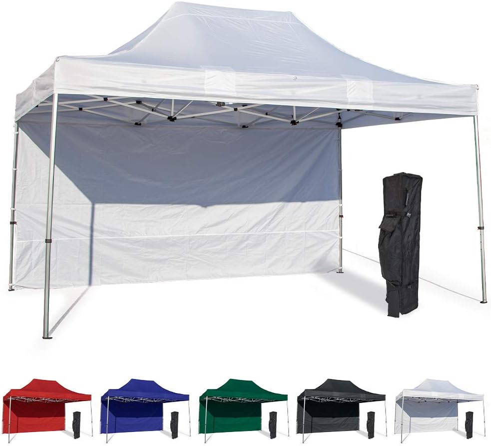 Vispronet 10x15 Instant Canopy Tent and Side Wall – Commercial Grade Steel Frame with Water-Resistant Canopy Top and Sidewall – Bonus Canopy Bag and Stake Kit Included (White)