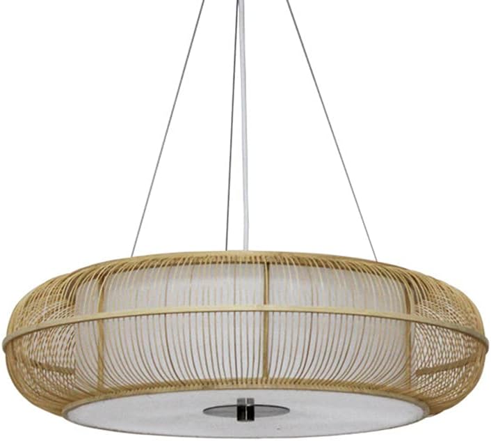Idyllic Style Bamboo Chandelier,Hand-Woven Rattan Hanging Light,E27 Single-Head Hanging Lamp,Bedroom Kitchen Decorative Lighting Fixtures,Rattan Lampshade