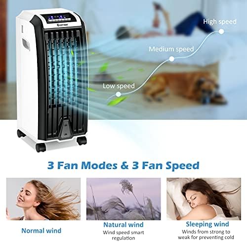 Nightcore Air Cooler, Portable Air Cooler with 3 Different Wind Speed, Bladeless Electric Fan, Humidifier with Remote Control, 7.5-Hour Timer, Office, black + white (Air Conditioners)
