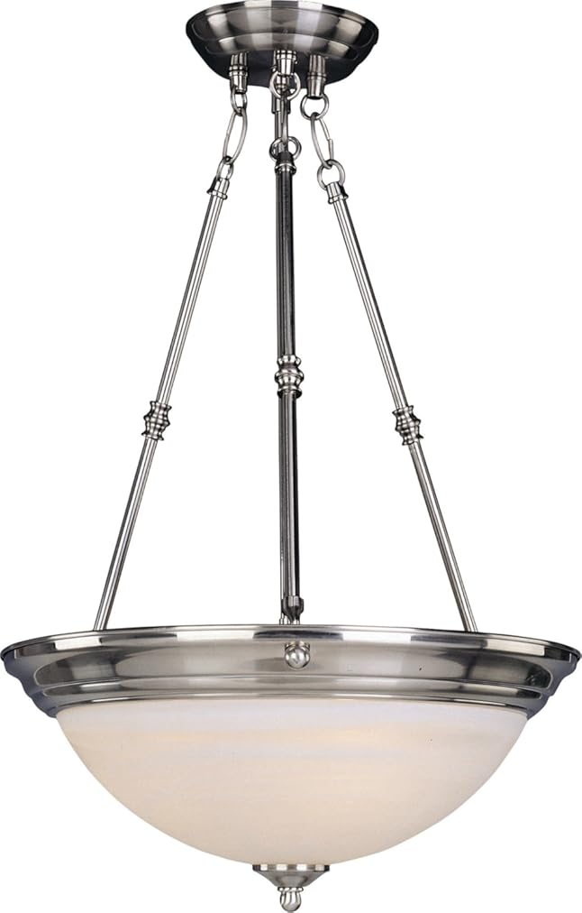 Maxim Essentials 15 Inch 3 Light Invert Bowl Pendant with Satin Nickel Finish and Marble Glass