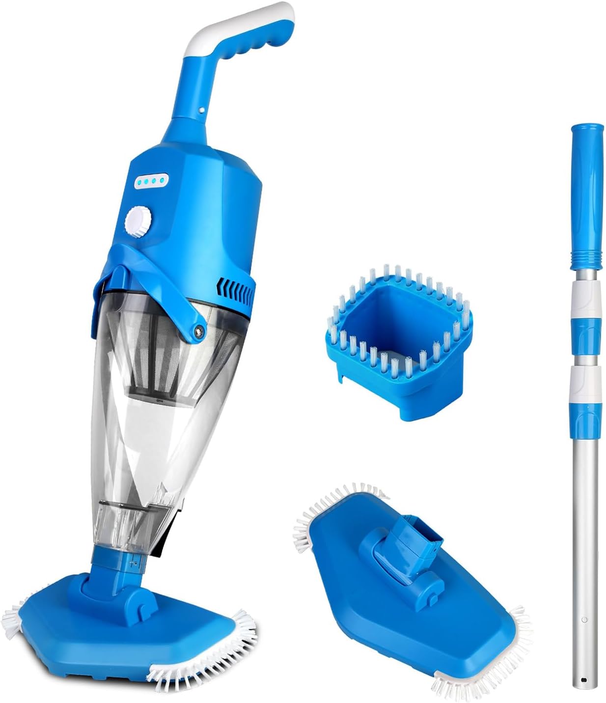 Cordless Pool Vacuum with Telescopic Pole, 21GPM Rechargeable Handheld Pool Vacuum for Above Ground Pool, Spas, Hot Tubs with 1.8L Debris Chamber 90Mins Running Time