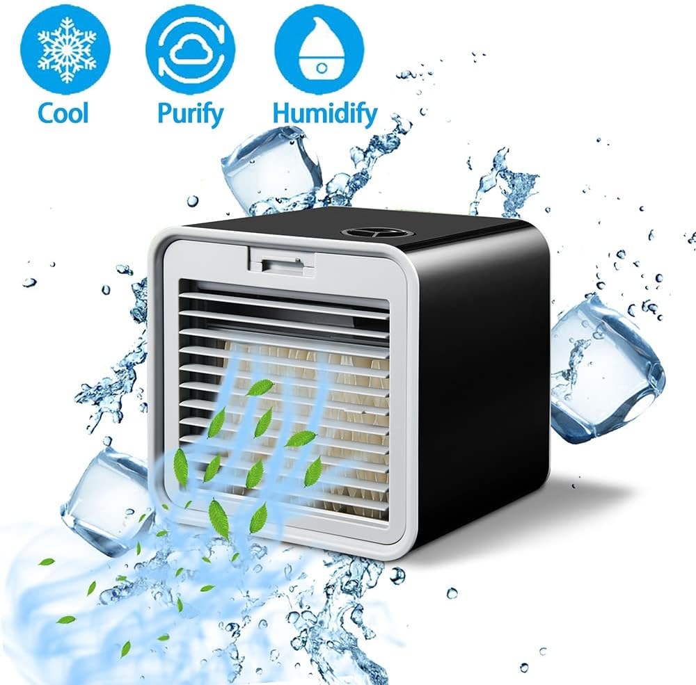 Mini Air Conditioner, Air Conditioner Portable for Room, USB Personal Air Cooler Fan w/Humidifier, 3 Speed, Evaporative Air Cooler for Office Pets Car