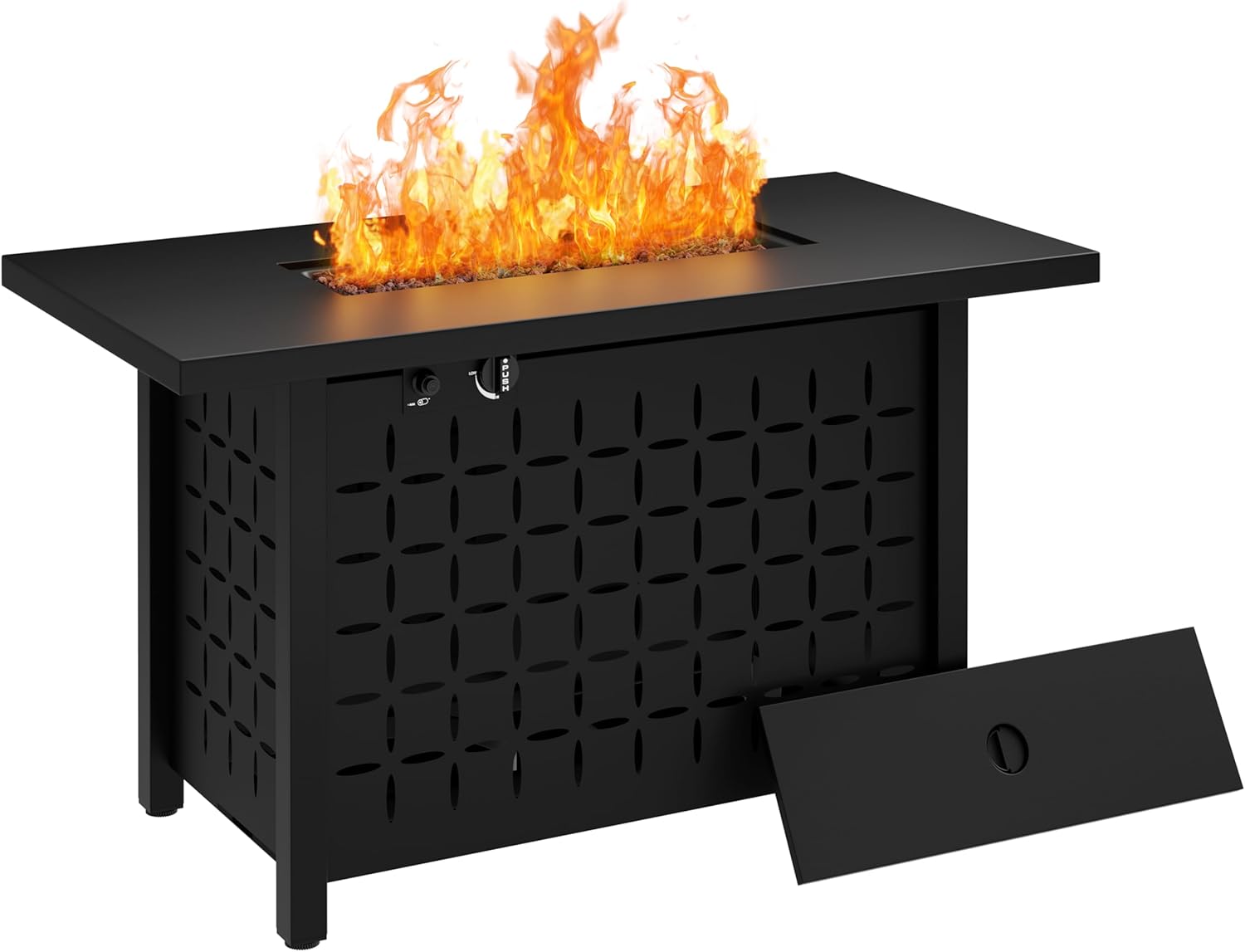43 inch Gas Fire Pit Table, 50,000 BTU Outdoor Rectangular Propane Firepit Table with Lid, Lava