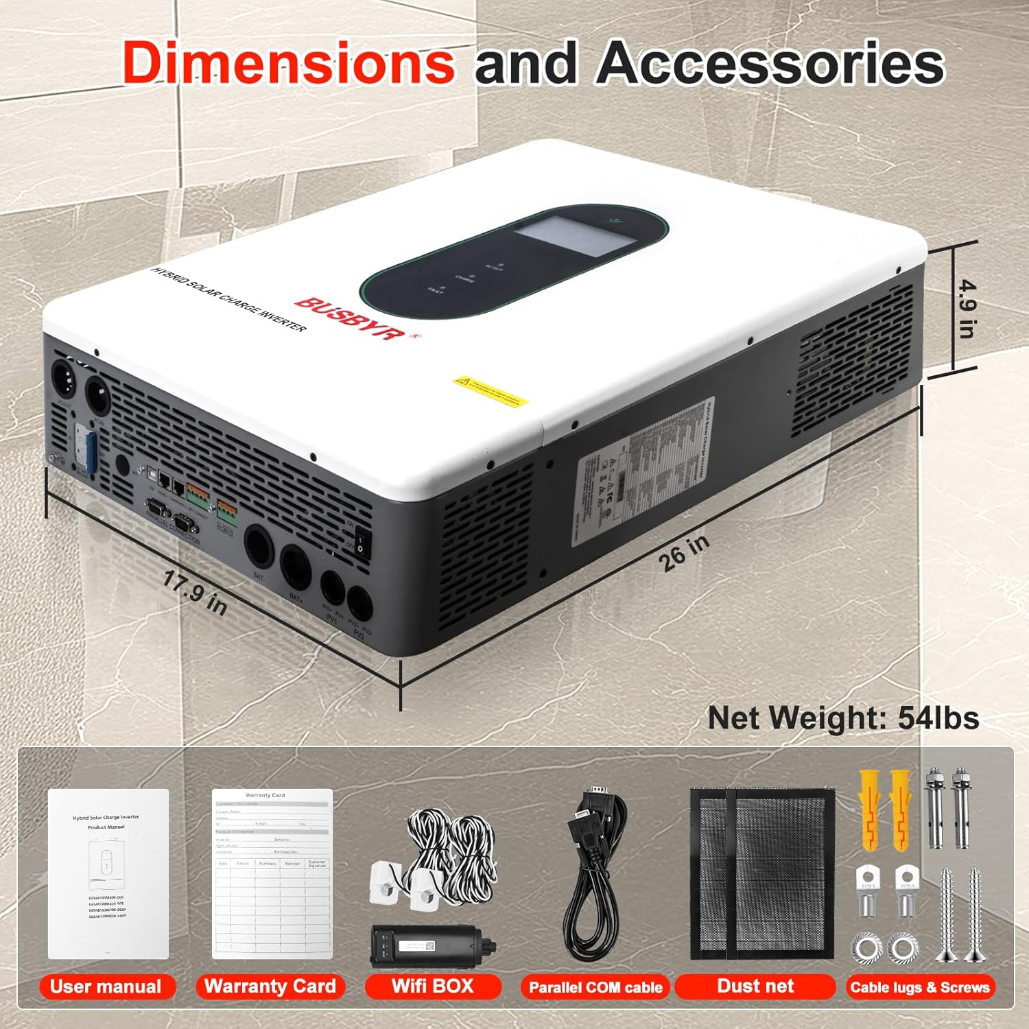 12000W Hybrid Solar Inverter 48V DC to 110V/120V AC Pure Sine Wave, 240V Split Phase, 200A MPPT Controller, Supports Grid-Tie/Off-Grid, Battery & Solar Charging for Home, RV, Backup Power