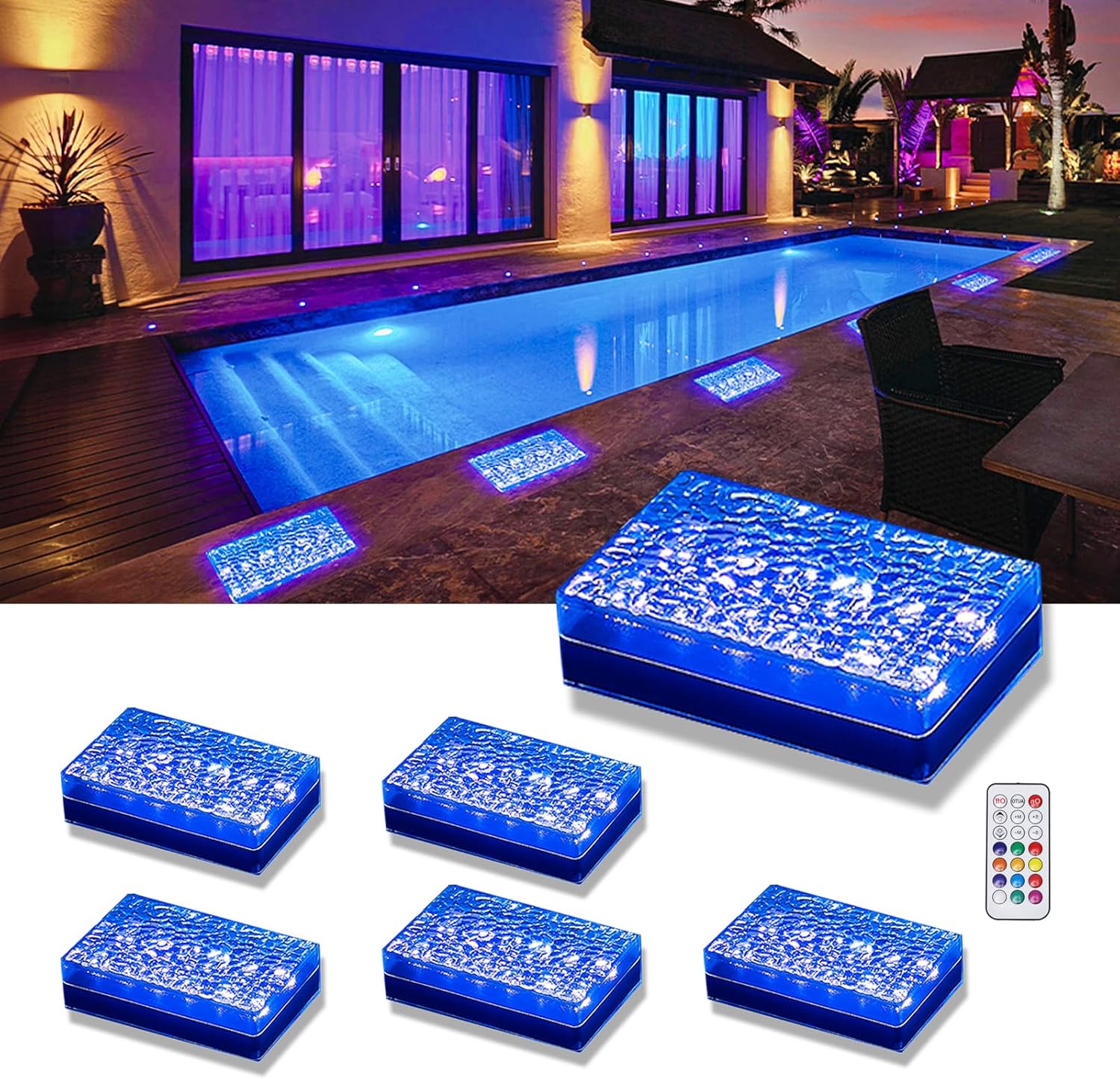 Solar Driveway Lights Color Changing, 6x9 Inch Solar Paver Light, Heavy Duty IP67 Waterproof Recessed Brick LED, Landscape Lighting for Pathway, Ground, Pool, Patio, Garden (RGBW, 6Pack)