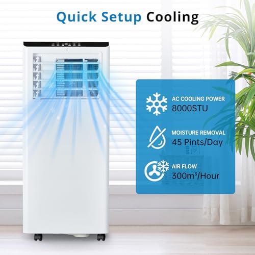Portable Air Conditioners 8000 BTU Freestanding Air Conditioners 3 Cooling Fan & Dehumidifier With Remote Control, Cools Up to 350 Sq.Ft, for Camping, Bedroom, Home, Office