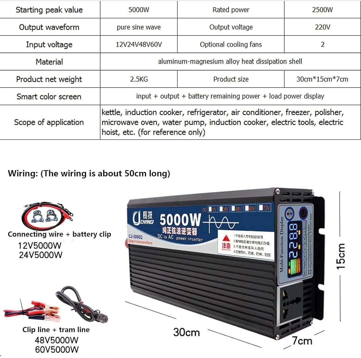 Power Inverter DC 12V 24V 48V 60V to AC 110V 220V Car Inverter Car Adapter Car Power Inverter Converter with AC Outlets/Smart Color Screen 5000W-48Vto110V 4000W-48Vto220V(5000w,48Vto220V)