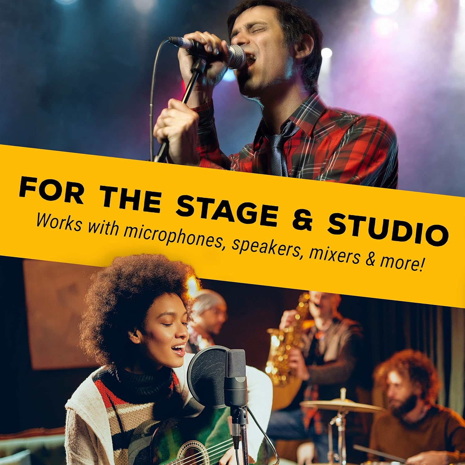 GLS Audio 25ft Mic Cable Patch Cords - XLR Male to XLR Female Black Microphone Cables - 25' Balanced Mike Snake Cord - 10 PACK