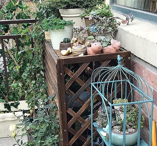 Wooden Air Conditioner Cover Flower Stand Wooden Outdoor Air Conditioner Rack, Gridair Conditioner Outer Cover Louver for Indoors Plant Storage Rack/Outer Diameter/86X35X75Cm