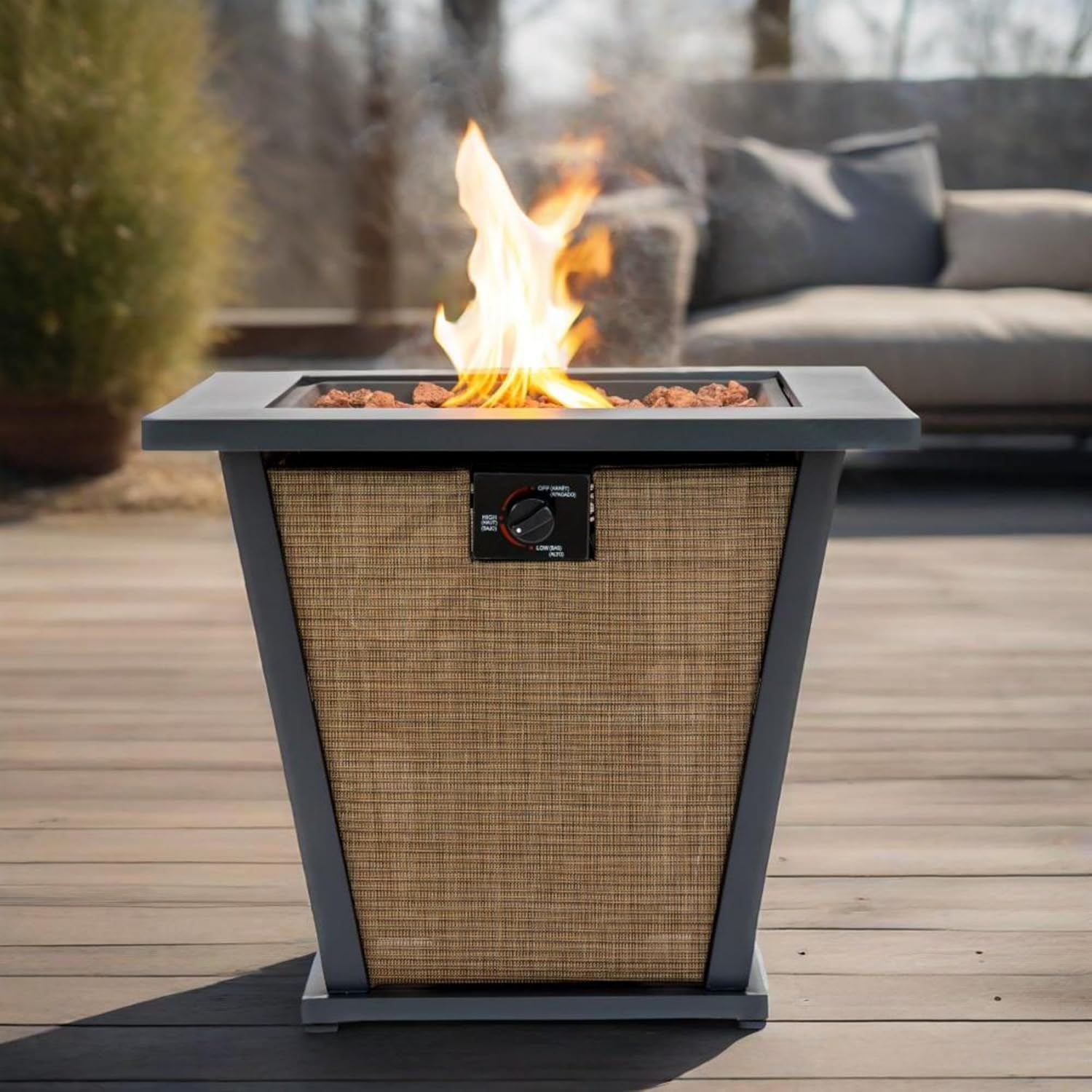 28inch Fire Pit Table Propane Powered 50000BTU Steel Frame Textilene Body Outdoor Heating Solution for Garden Terrace Use