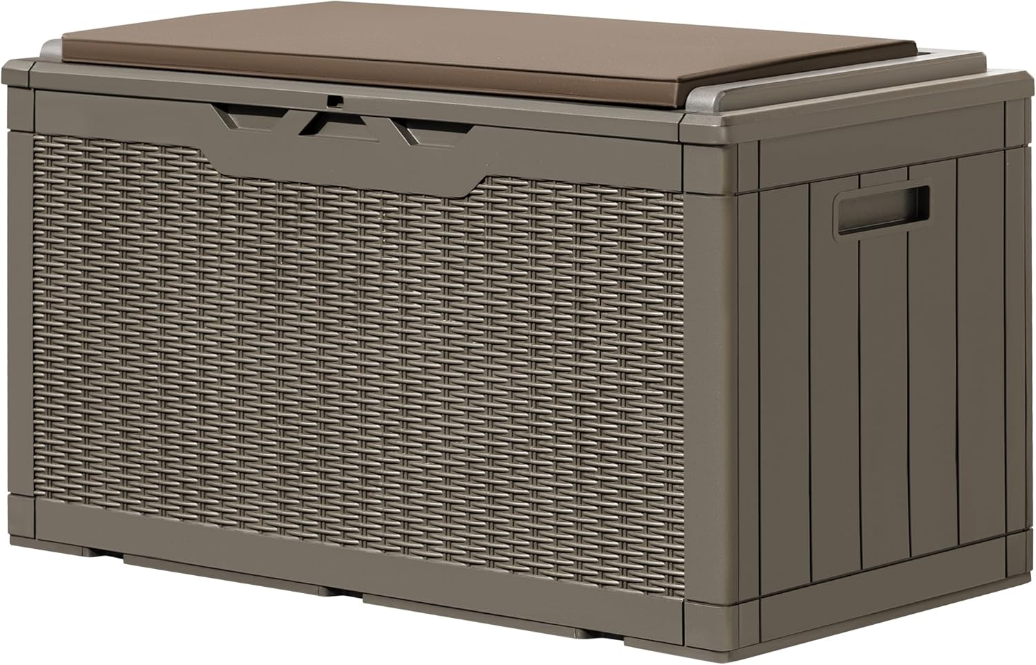GUNJI 100 Gallon Resin Deck Box with Cushion,Outdoor Weatherproof Large Storage Box,Lockable Storage Container for Patio Furniture,Garden Tools,Pool Supplies (Light Brown)