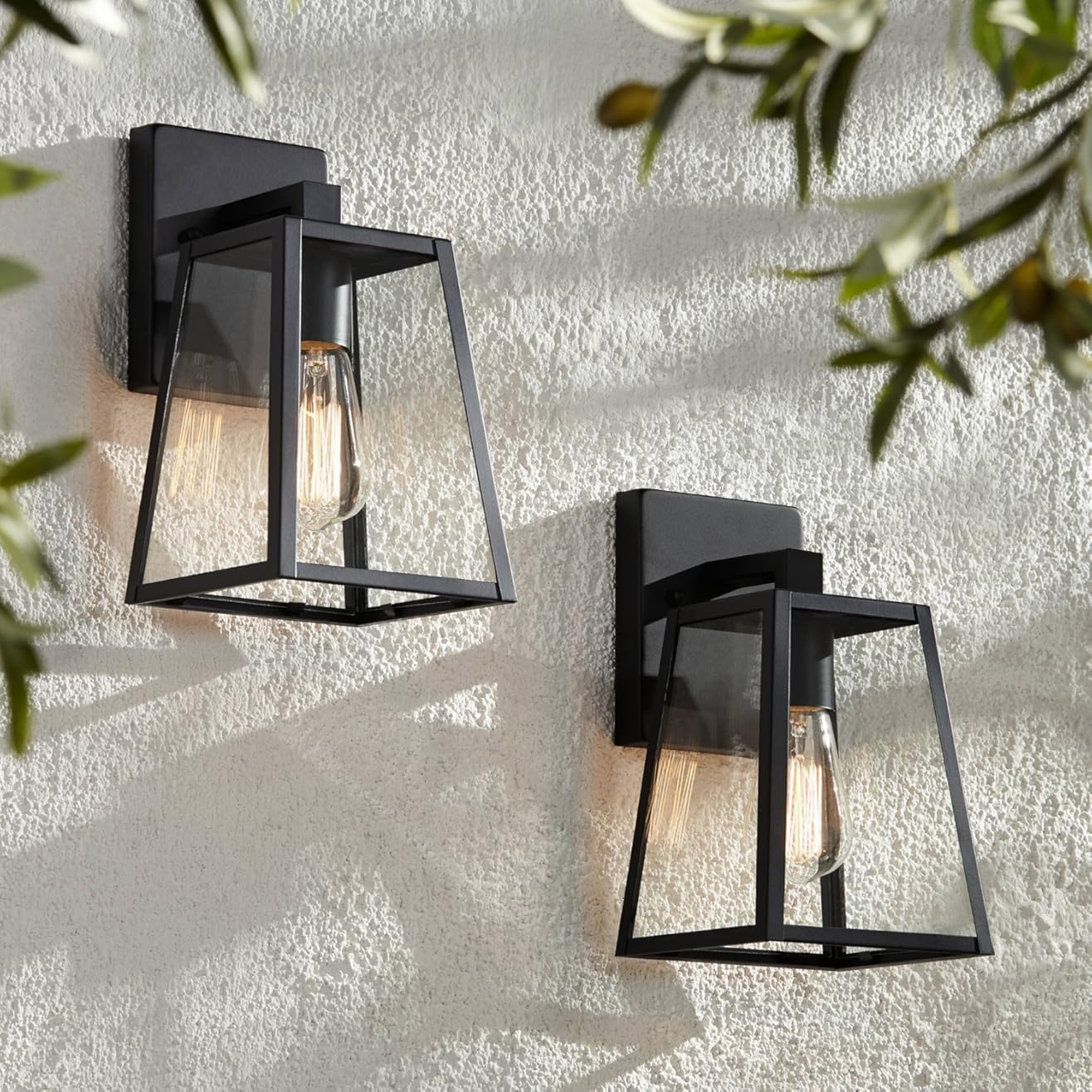 John Timberland Arrington Modern Rustic Outdoor Wall Lights Fixtures Set of 2 Tapering Black 10 3/4