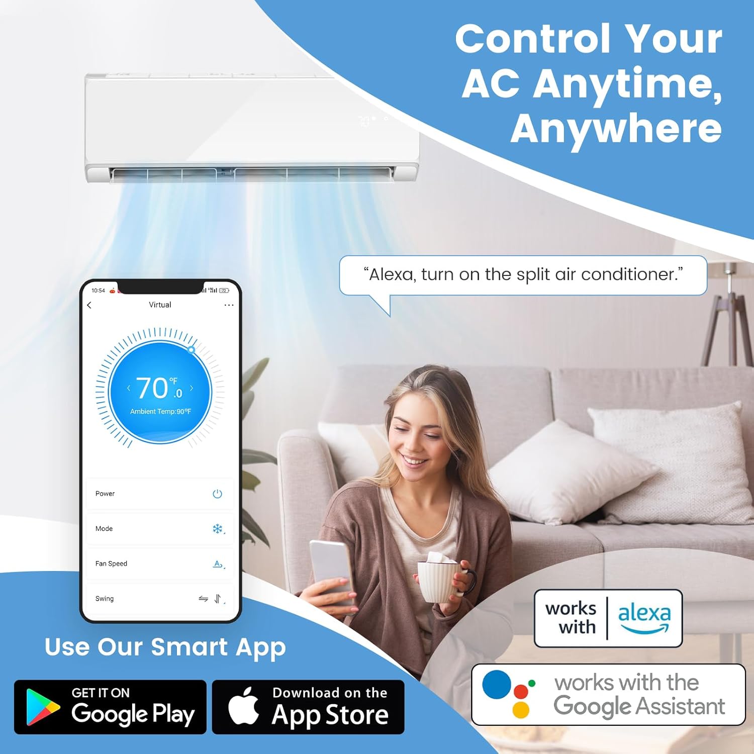 SIMOE 12,000 BTU Mini Split Air Conditioner Heat Pump System, Wifi Enabled 22 SEER2 208-230V Ductless AC Cool Up to 750 Sq. Ft, Compatible with Alexa, Complete Installation Kit, White