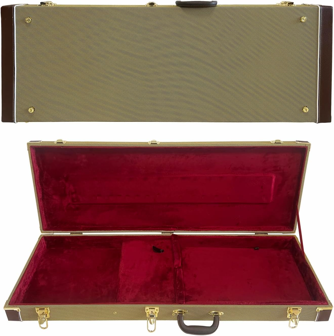 Electric guitar hardshell case leather case bag with internal guitar bag soft layer with locking latch waterproof (Yellow)