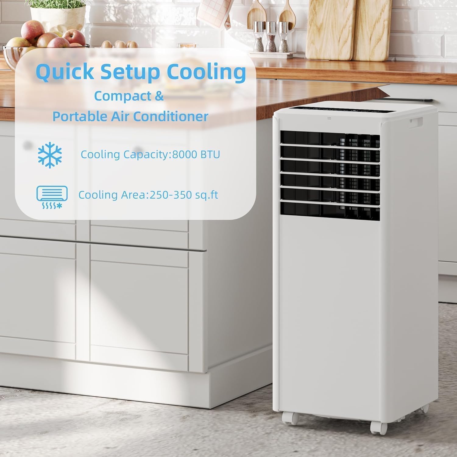 Portable Air Conditioner, 8000 BTU Portable AC Unit Cooling Up to 350 Sq.Ft, 3-In-1 Air Conditioner with Fan & Dehumidifier Mode, Remote Control, LED Display, 24 Timer for Bedroom, Living Room, Office
