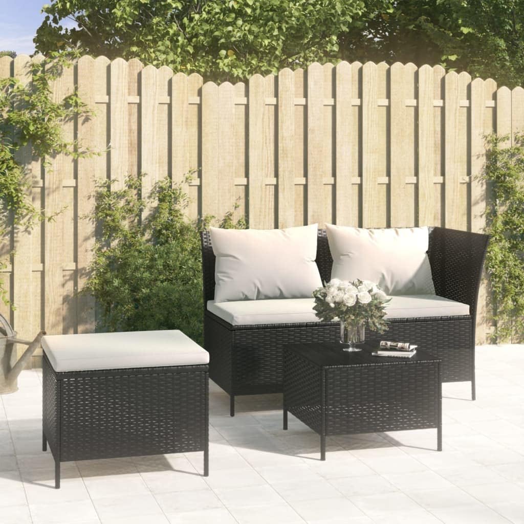 Furniture Sets 3 Piece Patio Lounge Set with Cushions Black Poly Rattan,Contemporary Patio Lounge Set with Ample Storage and WaterResistant Bag in Black Garden Conversation Sets