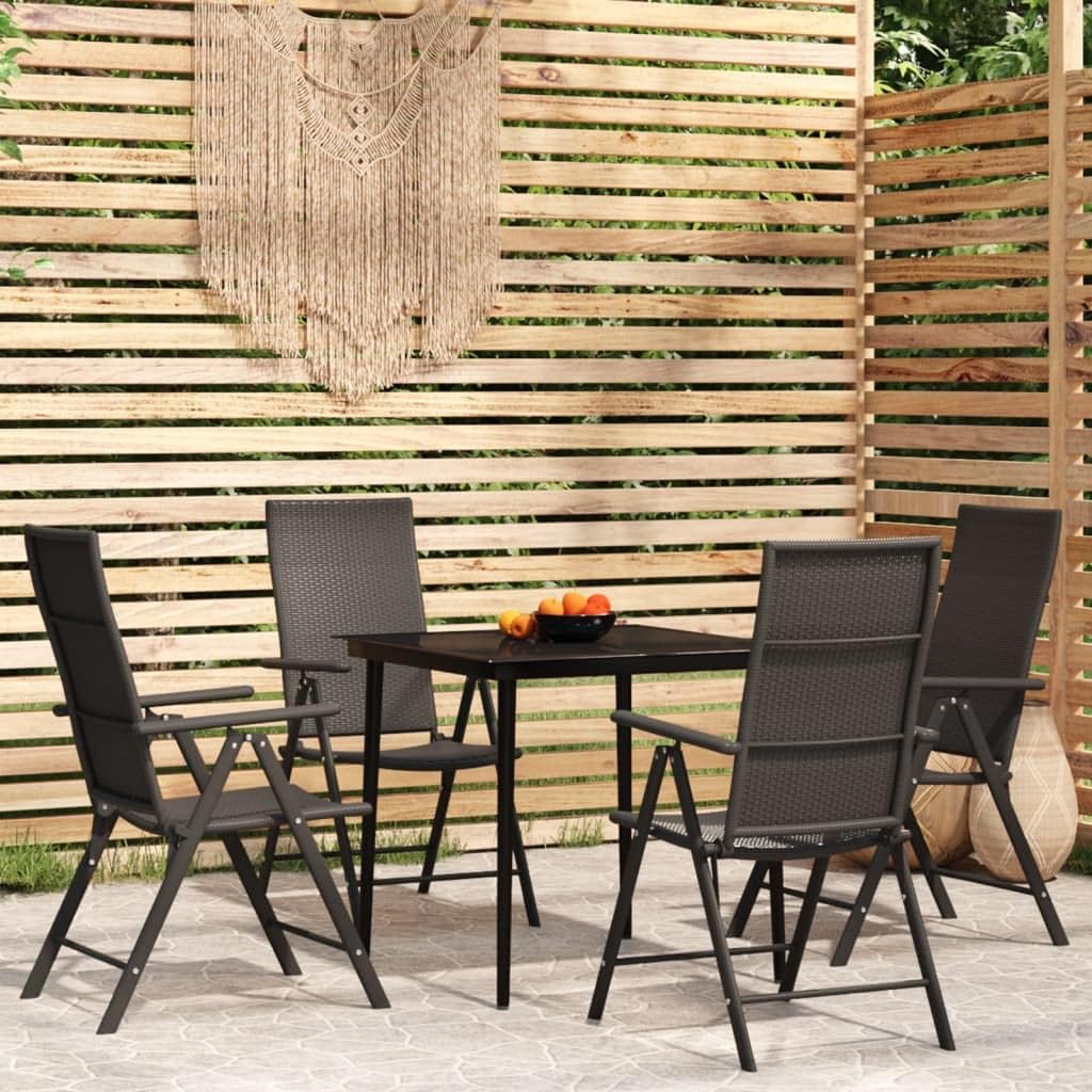 5 Piece Patio Dining Set Black,Reclining Patio Dining Set with Durable Glass Tabletop and PE Rattan Chairs Patio Furniture Sets, Outdoor Furniture Sets