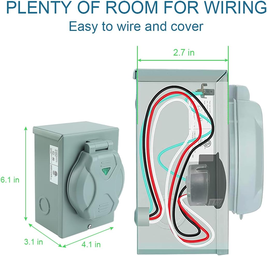50 Amp Generator Power Inlet Box, NEMA SS2-50P 125/250 Volt 12500 Watts Power Inlet Box for 3 Prong Generator Cord, ETL Listed, Weatherproof Outdoor Use