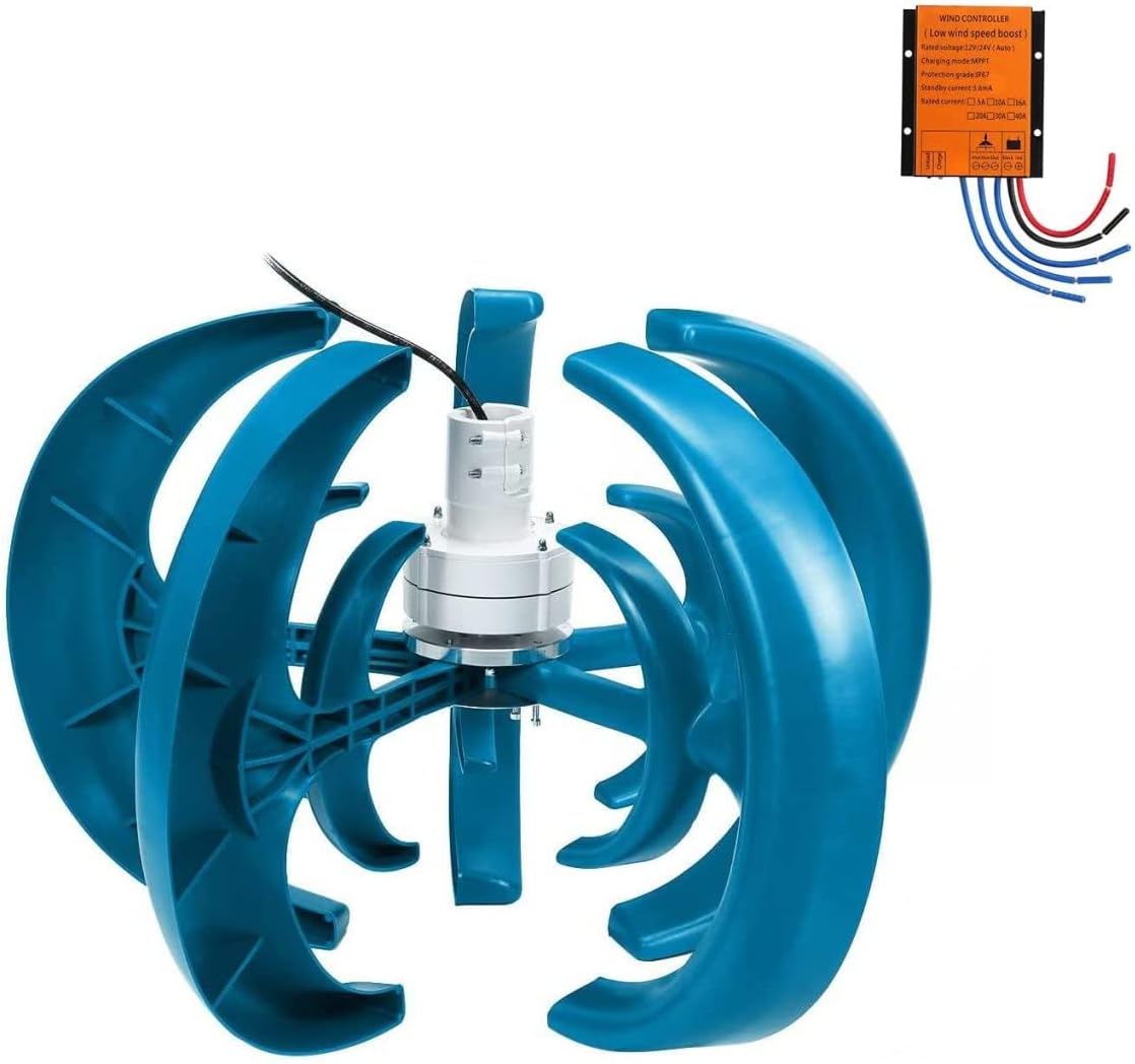 LiuSj JUnSt Vertical Axis Lantern Wind Turbines Generator Kit, 8000W 12V 24V 48V 5 Blades Low Noise Vertical Wind Generator for Home Hybrids Streetlight Use(Blue)