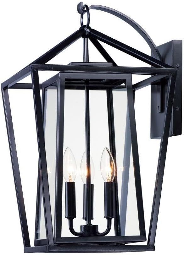 Maxim Artisan 3 Light Candle Style Outdoor Wall Lantern with Black Finish