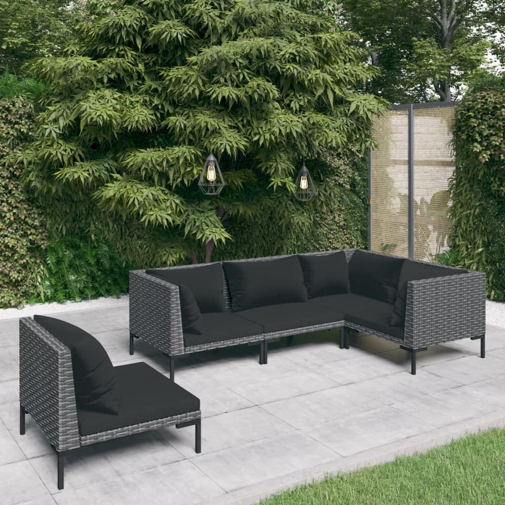 5 Piece Patio Lounge Set with Cushions Poly Rattan Dark Gray,Sturdy and Stylish Rattan Patio Lounge Set for Enhanced Outdoor Living Furniture Sets for Patio, Lawn & Garden