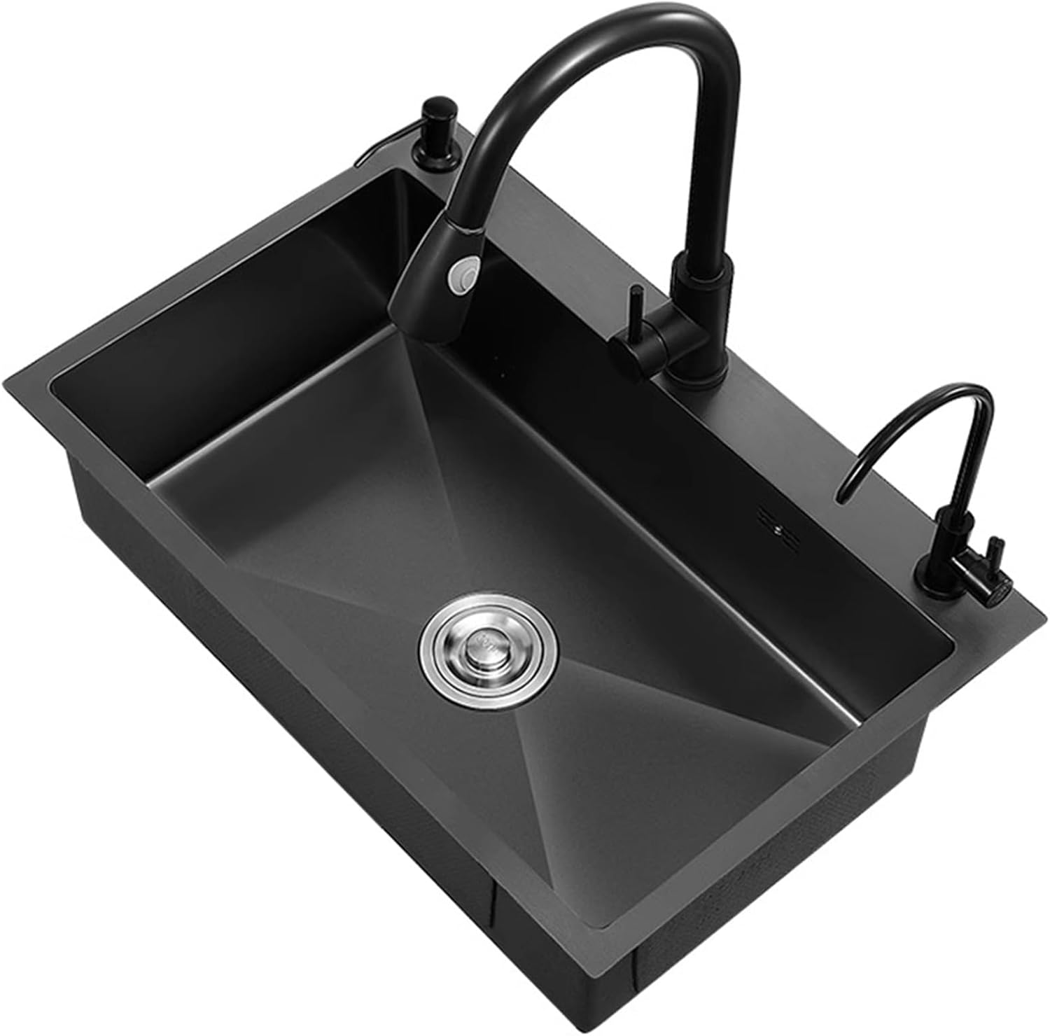 Kitchen Sink Single Bowl Sink Workstation Kitchen Sink with Pull-Out Faucet, Soap Dispenser, Telescopic Basket and Other Accessories (Black 68x45 (Black 75x45x20cm)