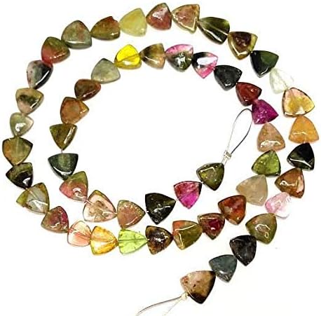 watermelon tourmaline smooth beads, triangle shaped beads, 6 mm - 8 mm, 14 inch strand
