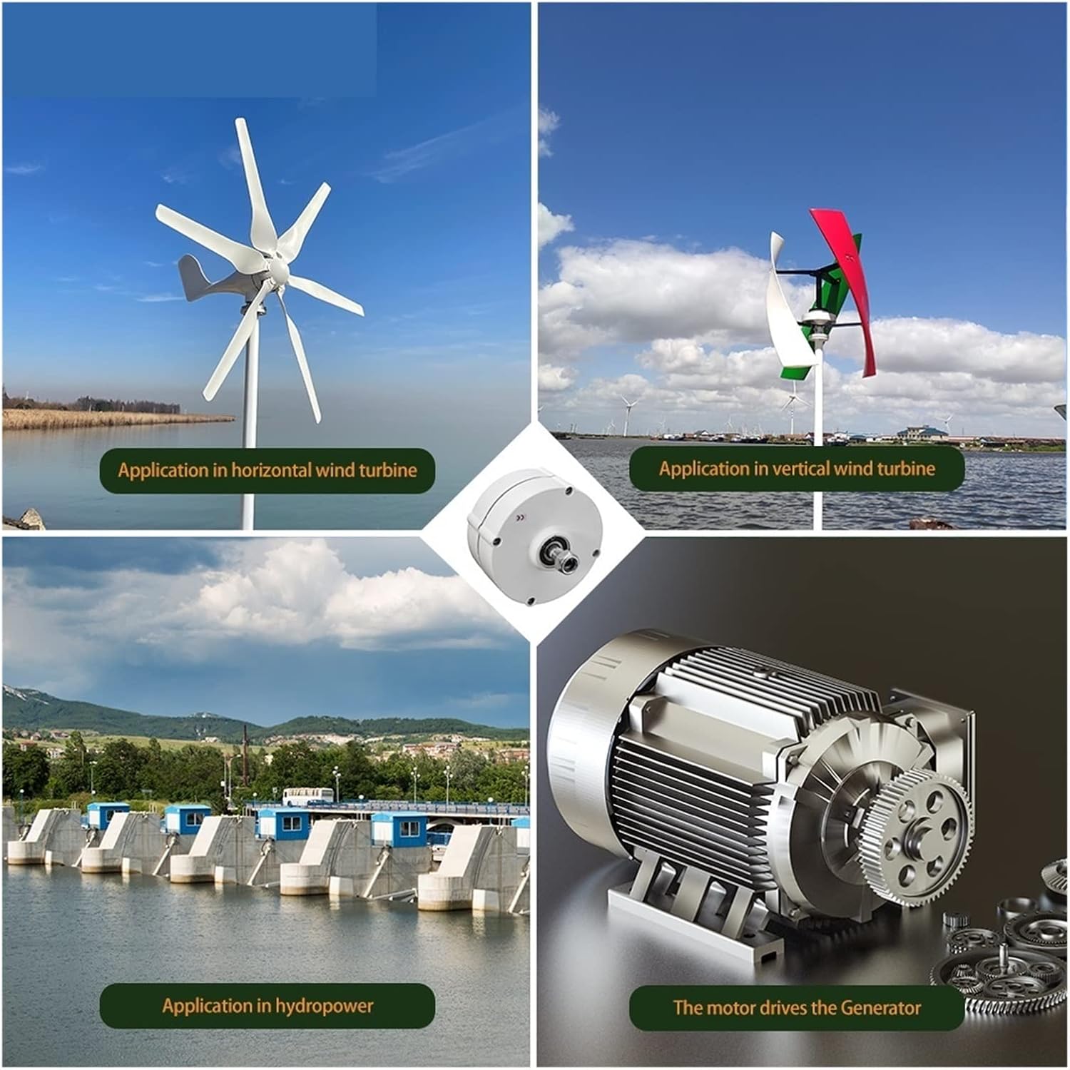 Wind Turbine Generator Kit, Generators 400W 600W 800W Low Speed 12V 24V 3 Phase Gearless Permanent Magnet AC Alternators For Wind Water Turbine For Home Use for Hybrid Solar Wind System(With Base,12V_