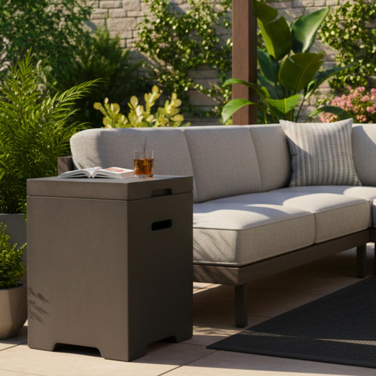 Outdoor Propane Tank Cover, Small Side Table,Square Weatherproof Gas Tank Cover for Outdoor Fire Pit Table and Grill, Store 20lb Propane Gas Tank,Removable Lid,Dark Grey