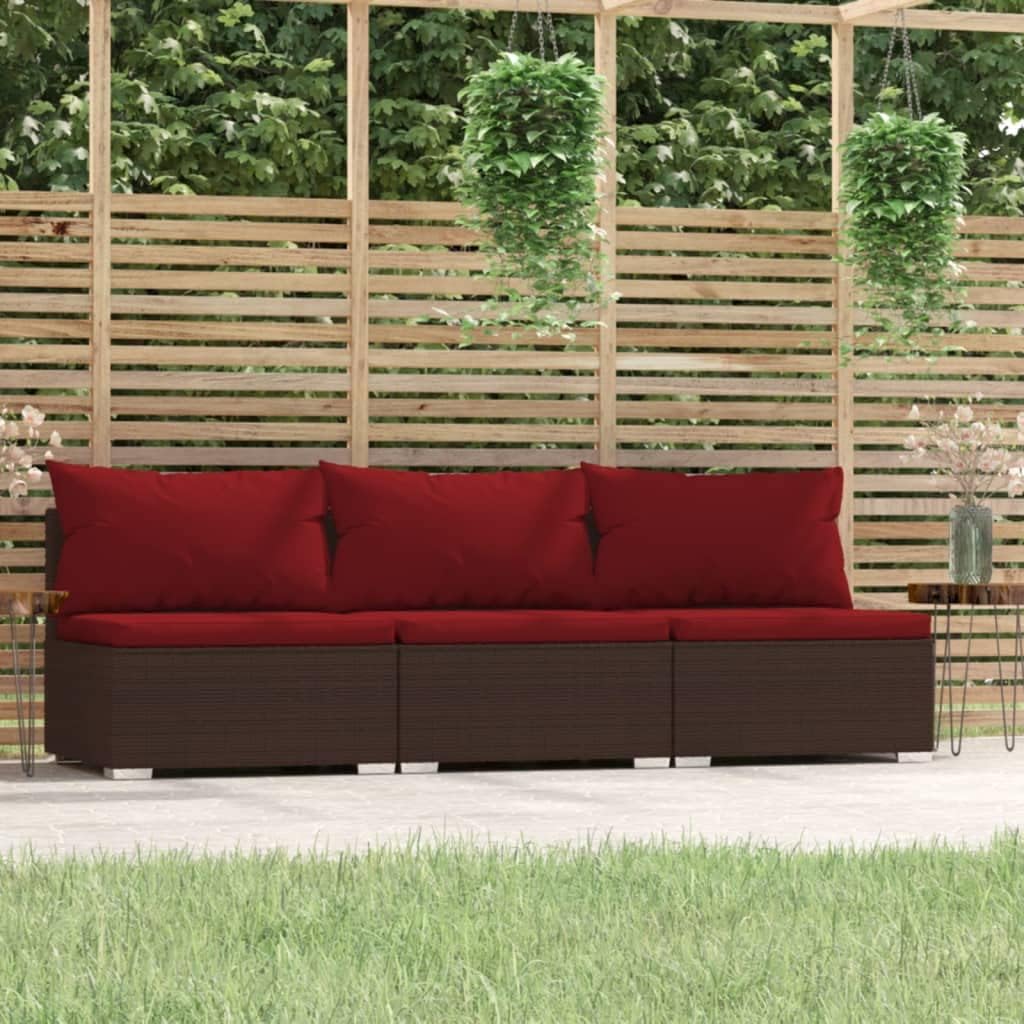 Furniture Sets 3 Seat Patio Sofa with Cushions Brown Poly Rattan,Premium Outdoor 3Seater Patio Sofa with Modular Design for Ultimate Comfort Garden Conversation Sets