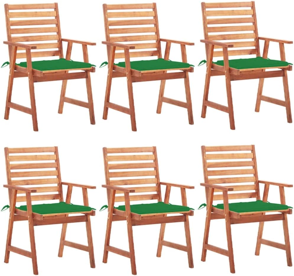 Patio Dining Chairs 6 pcs with Cushions Solid Acacia Wood,Acacia Wood Dining Chairs with Water-Resistant Cushions for Outdoor Patio and Garden Outdoor Furniture, Outdoor Chairs