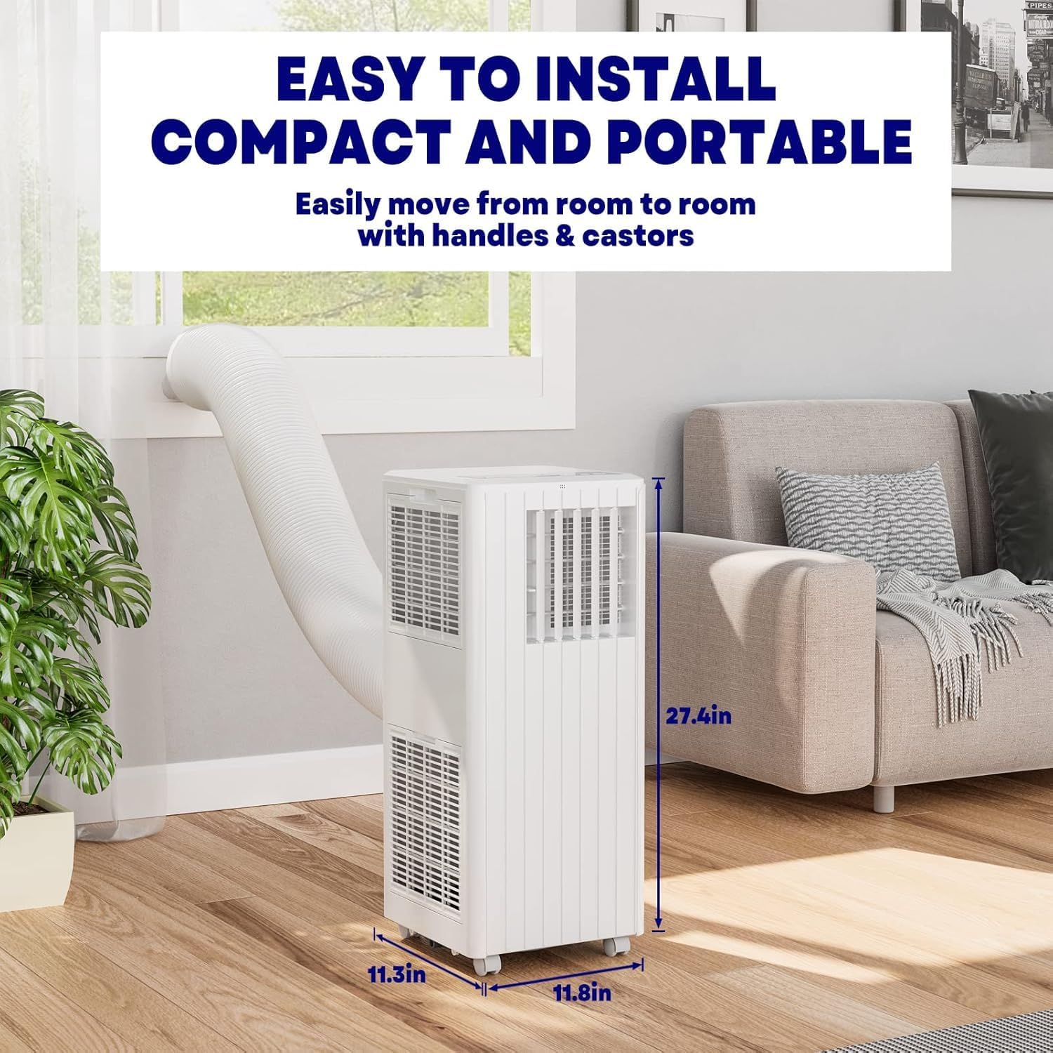 Portable Air Conditioner 8,000 BTU - 3-In-1 Cooling, Dehumidifier & Fan for Rooms Up to 350 Sq.Ft, Low Noise Sleep Mode & Complete Window Kit，White
