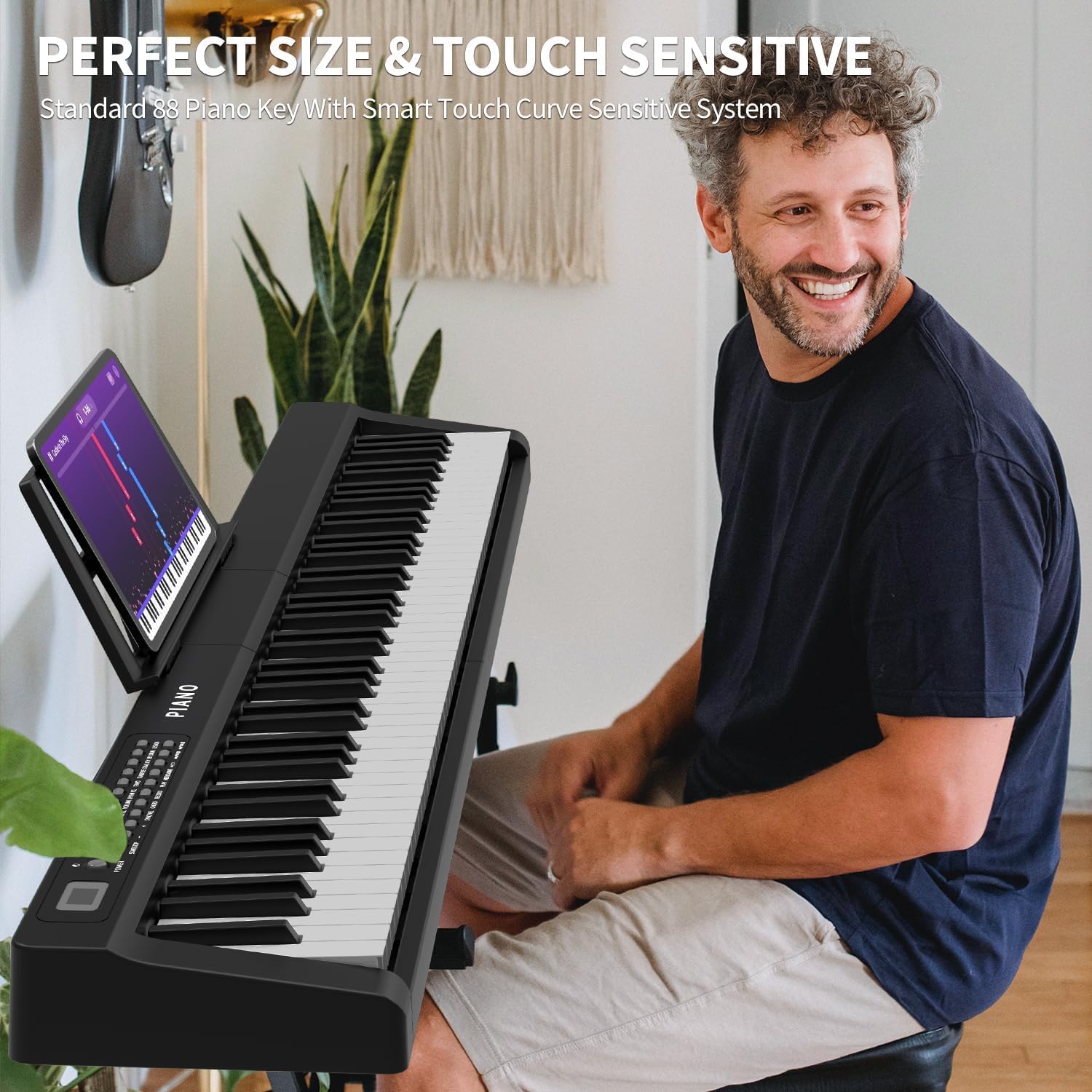 Digital Piano 88 Key Full Size Semi Weighted Electronic Keyboard Piano Set with Stand,Built-In Speakers,Electric Piano Keyboard with Sustain Pedal,Bluetooth,MIDI/USB/MP3 for Beginners Adults-A1