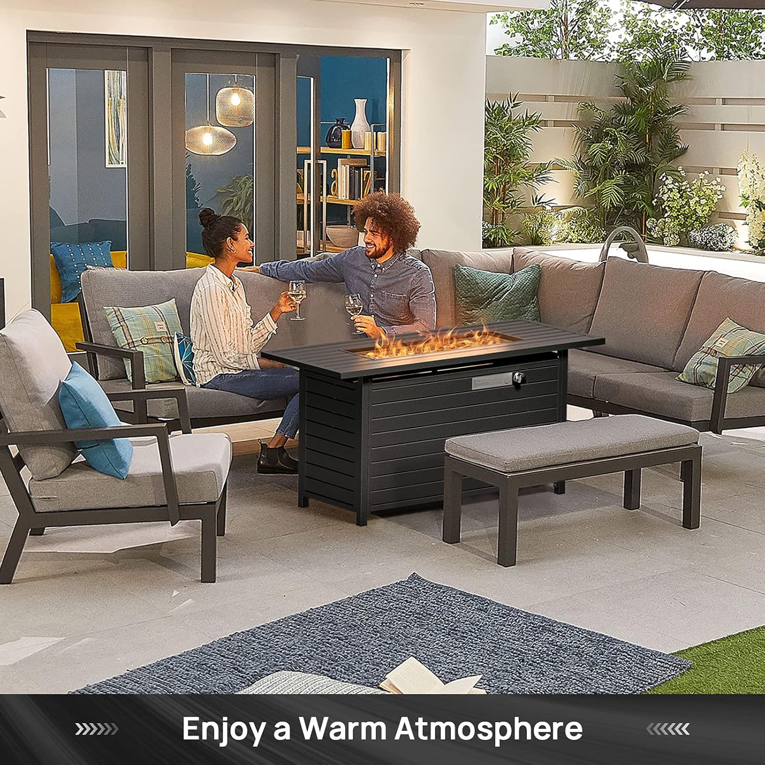 Propane Fire Pit Table, 50 Inches 50000 BTU Auto-Ignition Outdoor Fire Table with External Igniter & ETL Certification, 2 in 1 Fire Pit Table for Outside Patio, Garden, Backyard