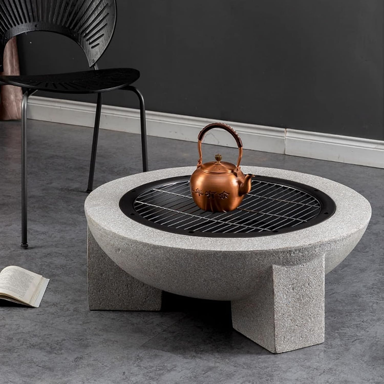 Large Fire Pit Bowl w/Handles & Retractable Barbecue Sign,Wood Burning Fire Pit