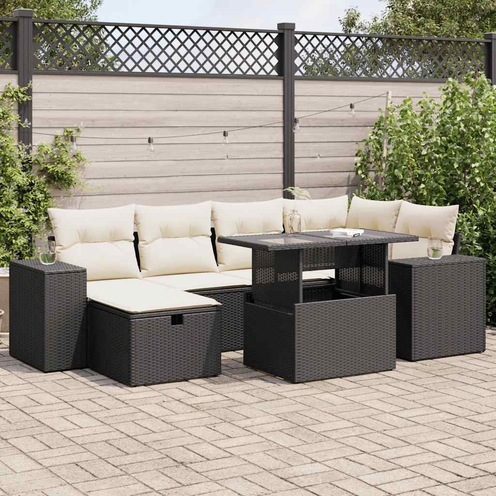 Modern 8-Piece Garden Sofa Set with Cushions in Black and Cream White, Modular Outdoor Furniture for Patio, Water-Resistant Lounge Seating with Integrated Storage Space,