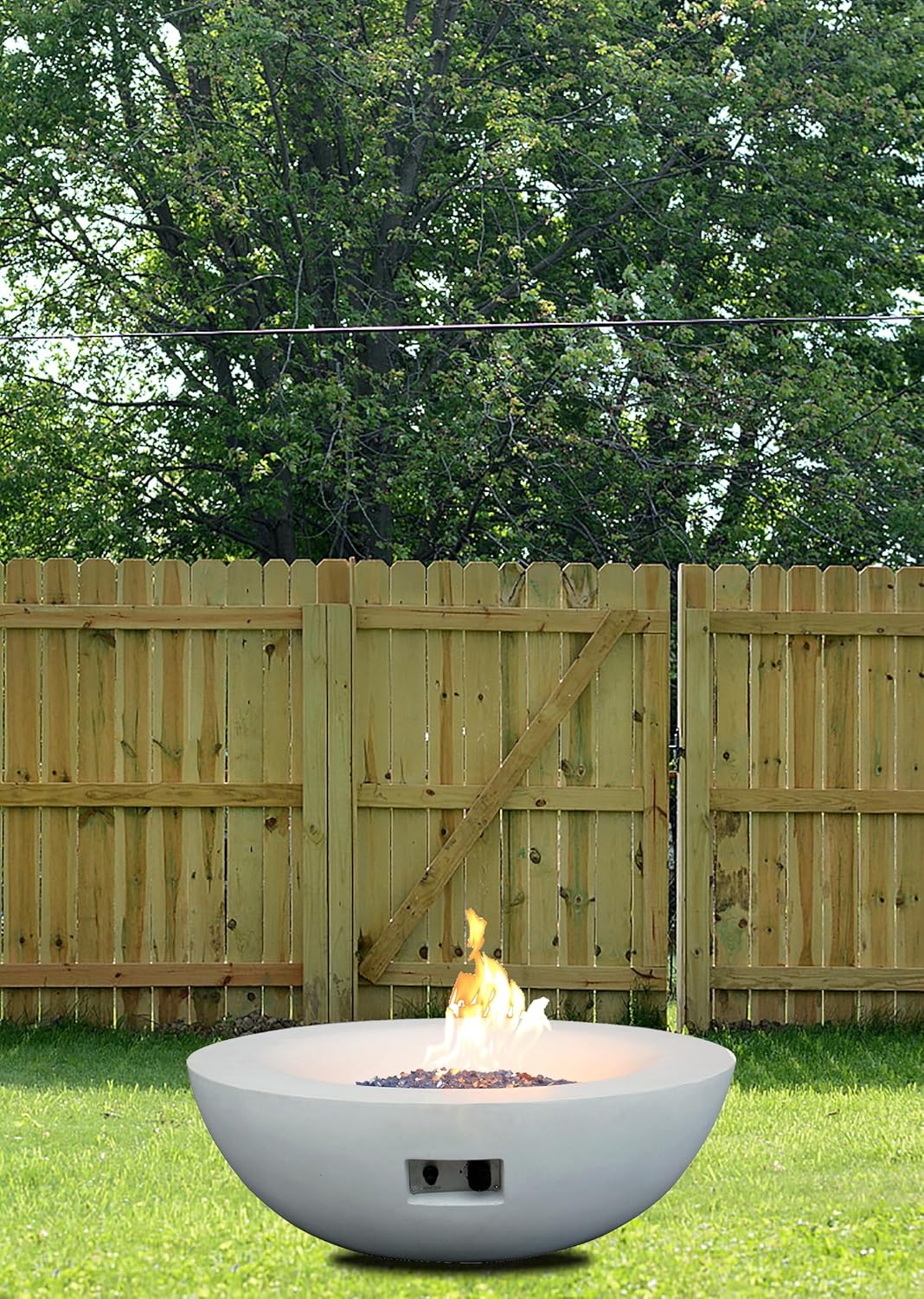 42 Inch Outdoor Concrete Propane Gas Fire Pit Bowl in Antique White Color (White, 42 Inch)