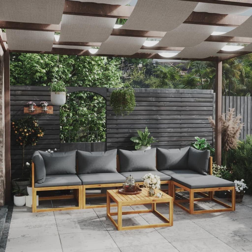 6 Piece Patio Lounge Set with Cushion Solid Acacia Wood,Acacia Wood Garden Lounge Set: Modular Sofa for Patio and Outdoor Relaxation Furniture Sets for Patio, Lawn & Garden