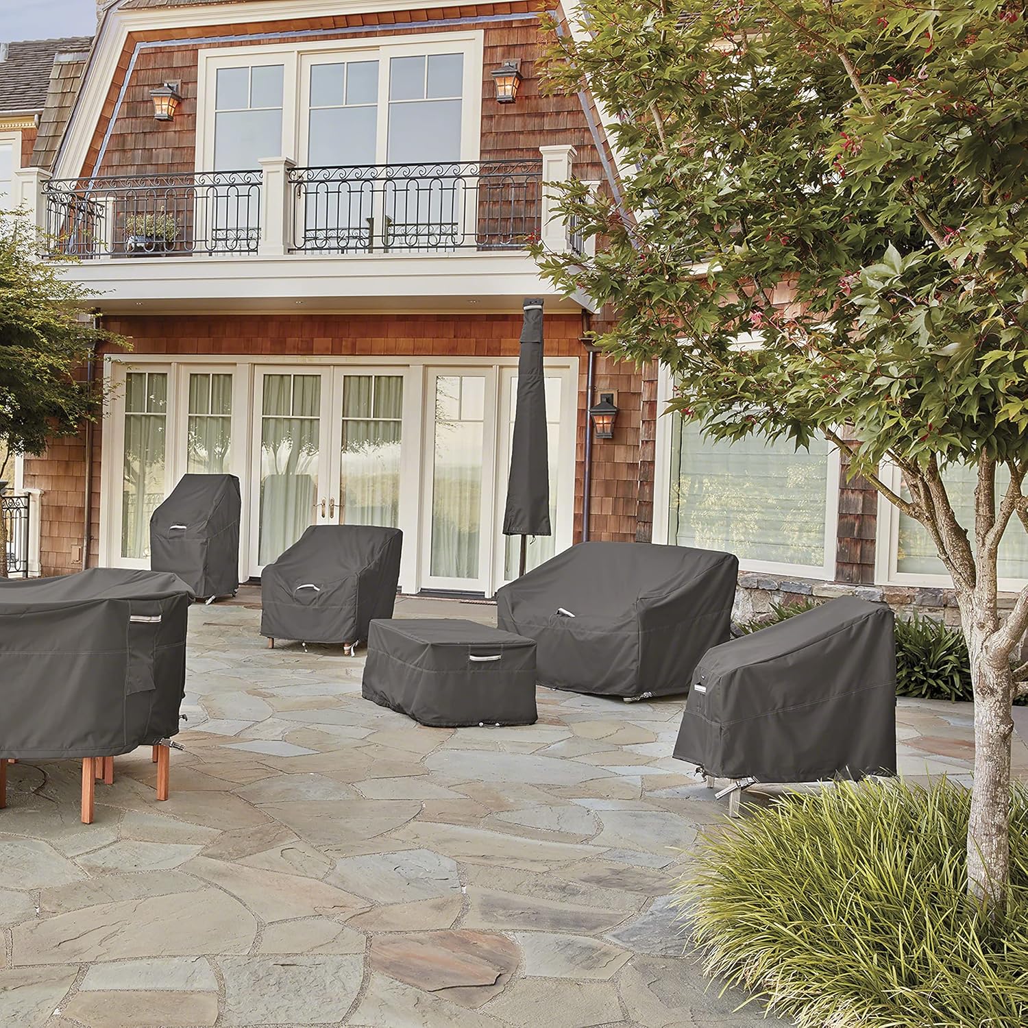 Classic Accessories Ravenna Water-Resistant 58 Inch BBQ Grill Cover and 108 Inch Rectangular/Oval Patio Table & Chair Set Cover Bundle