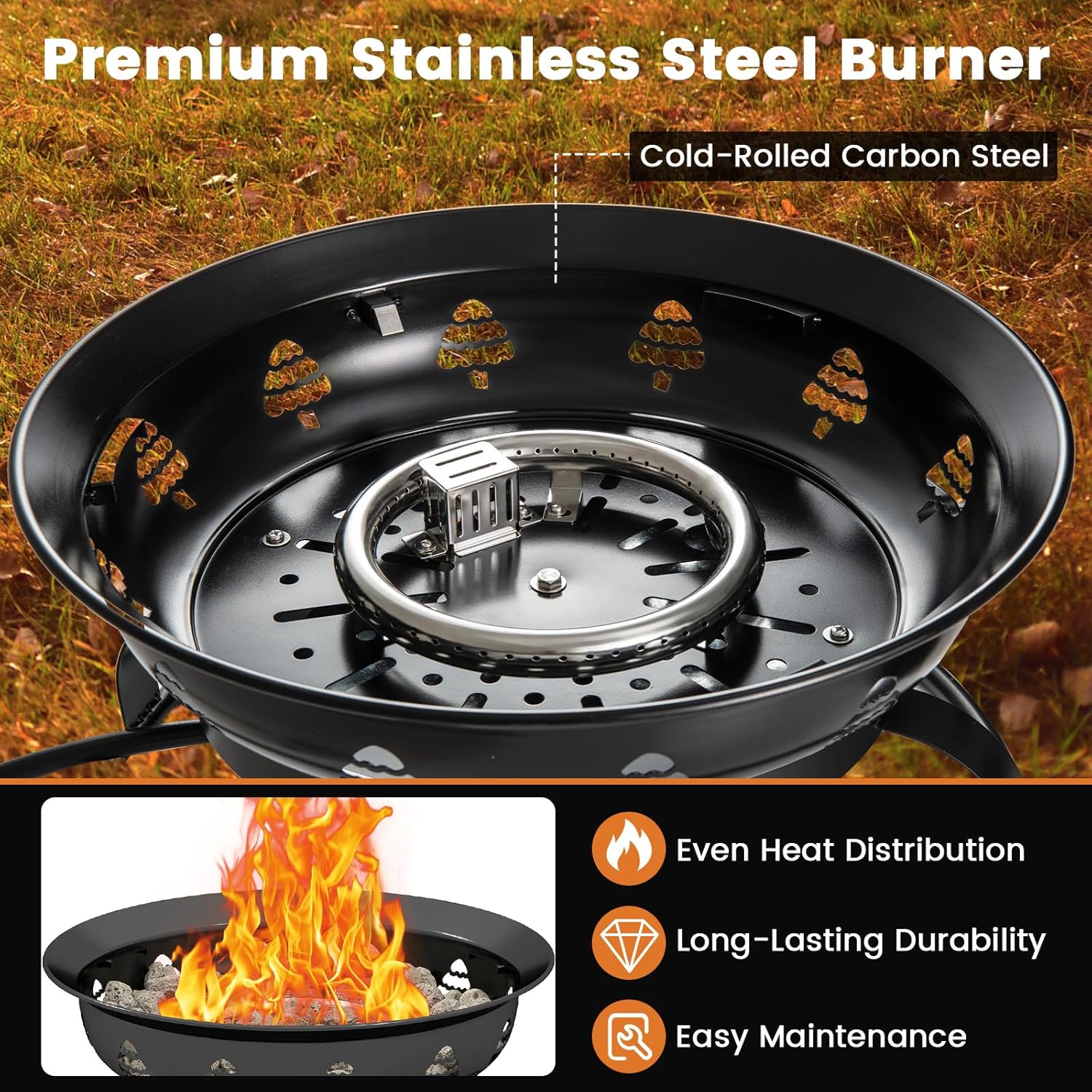 Giantex Portable Propane Fire Pit, 21 Inch Smokeless Fire Bowl with Cover, Natural Lava Rocks, Tank Holder, 58,000 BTU Round Outdoor Gas Firepit for Outside Camping, Patio, Yard