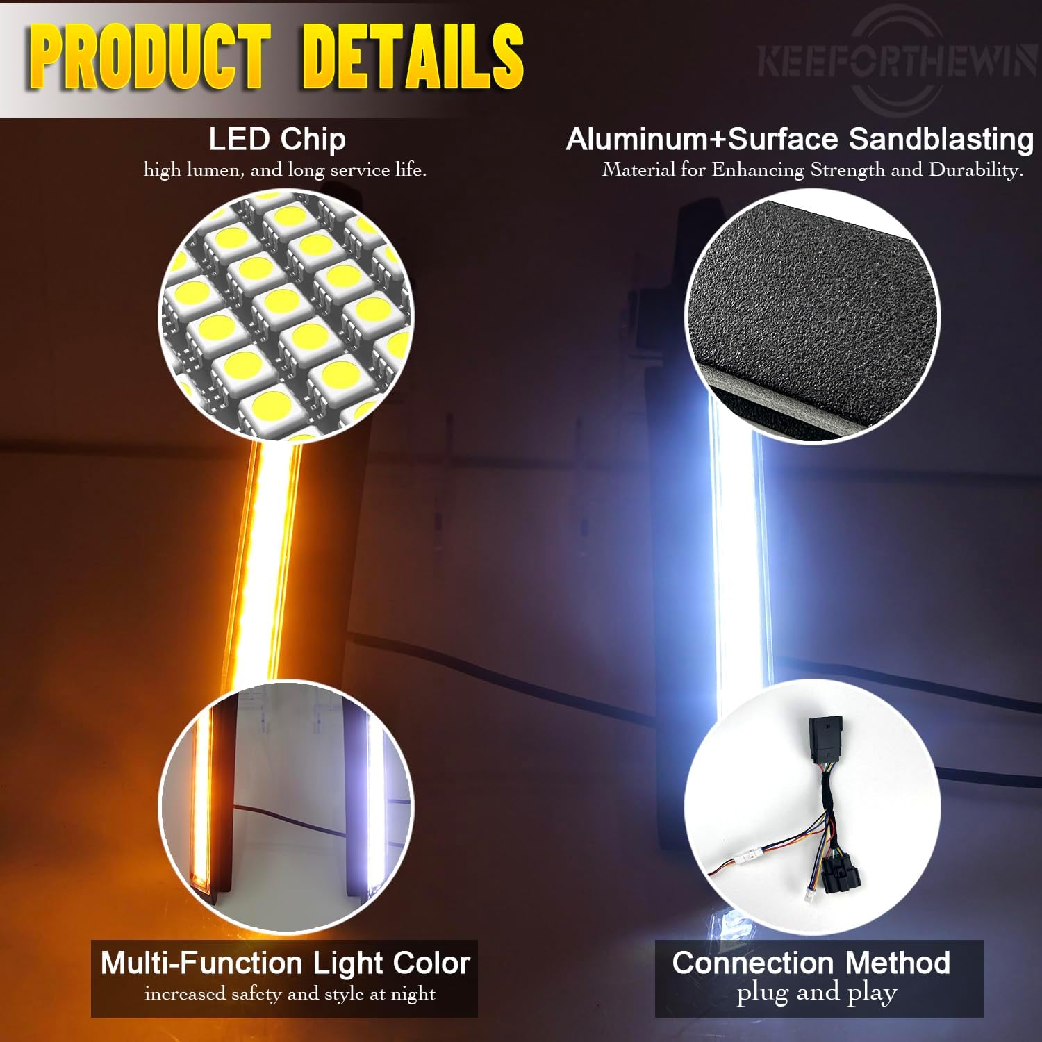 LED Hood Handle Lights fit for Ford Bronco 2021 2022 2023 2024 2025 Accessories Daytime Running Light Fog Light with White LED DRL - Amber Sequential Turn Signal