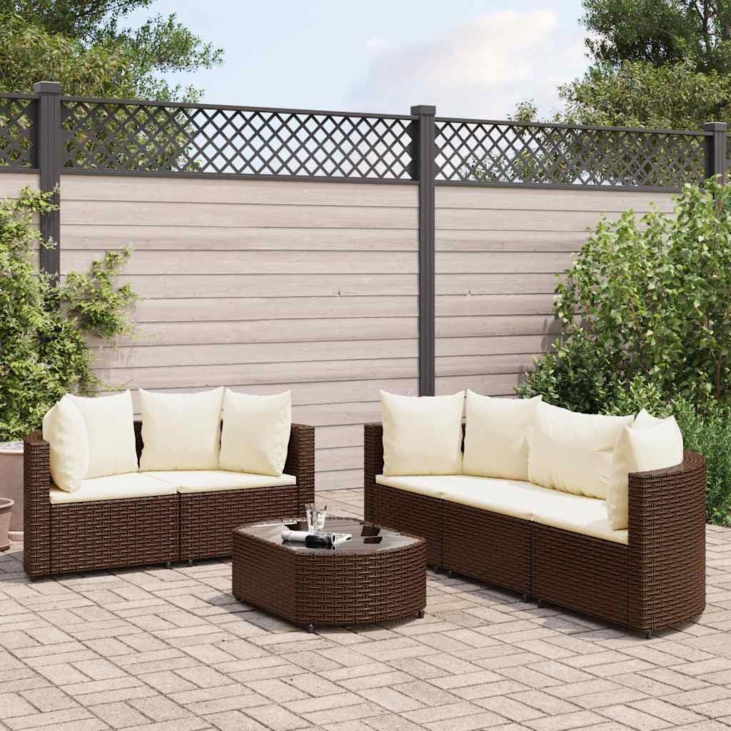 6 Piece Patio Sofa Set with Cushions Brown Poly Rattan Garden Furniture