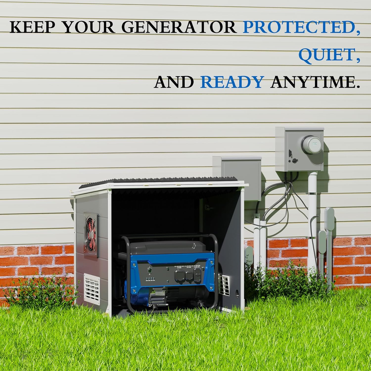 GDLF Generator Shed, Outdoor Generator Box with Cooling Fan, Weatherproof & Soundproof Insulation Quiet Box for Portable Power Source